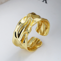 wholesale S925 Sterling Silver Irregular Small-Chic Style Hammered Textured Concave-Convex Wide Open Adjustable Ring, Trendy Euro-American Look-0-2
