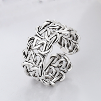 wholesale S925 Sterling Silver Wide Hoop Pig Nose Interwoven Chain Open Ring Ins Hip Hop Punk Accessory Luxury Statement Ring-736FJ/approx. 4.5g>Adjustable opening