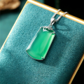 wholesale S925 Sterling Silver Natural Chalcedony Pendant, Plain Pi Pa An Style, Icy Green, Light Luxury, Versatile Chalcedony Necklace, Holiday Gift-0-1