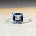 wholesale S925 Sterling Silver Natural Blue Crystal Square Ring for Cross-Border TikTok Live Wholesale-0-0