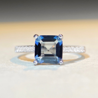 wholesale S925 Sterling Silver Natural Blue Crystal Square Ring for Cross-Border TikTok Live Wholesale-Gray blue-TRJZ001>No. 7