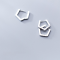 wholesale S925 silver ear studs, unisex minimalist diamond-inlaid pentagon trendy short couple ear hoops jewelry G0600-0-0