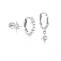 wholesale 925 Sterling Silver 8-pointed Star Zircon Classic 3-piece Set With Marquise And Teardrop Earrings-3-piece set - Platinum #1 925 silver