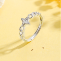 wholesale S925 Sterling Silver Four-Pointed Star Ring for Women, Ins Minimalist Style, Light Luxury High-End Feel, Adjustable Index Finger Ring or Pinky Ring-0-0