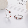 wholesale S925 Sterling Silver Retro Antique Coin Red Agate National Tide Palace Style Trendy Design Adjustable Ring-0-2