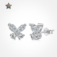 wholesale 925 Silver Japanese Korean Style Needle Earrings for Women, New Fashionable Rhombus Zircon Butterfly Earrings, Personality Ear Cartilage Studs, Pure Silver-DY1D0306-SW-WH>925 silver