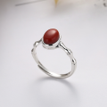 wholesale S925 Sterling Silver Retro Vintage Ethnic Style Ellipse Southern Red Agate Unique Design Fresh and Fashionable Elegant Ring-0-0