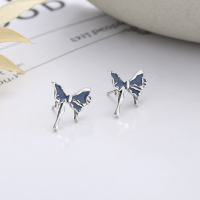 wholesale S925 Sterling Silver Blue Resin Butterfly Fluttering Ear Studs Korean Version Fresh INS Lady-like Gentle Temperament Earrings-284R/approximately 1.3 g/pair 925 silver
