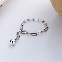wholesale S925 Sterling Silver Korean Style Ins Minimalist Chain-Linked Tassel Small Bead Spring Buckle Adjustable Ring-YFJ400/approx. 1g Adjustable opening