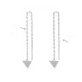 wholesale 18k Gold Plated Silver Summer New Korean Japanese Fresh and Elegant Triangle Ear Thread Tassel Earrings for Women with Moissanite-0-5