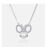 wholesale S925 Sterling Silver Korean Cute and Fresh Fashion Micro Inlaid Zircon Butterfly Necklace Women's Collarbone Chain Wholesale-003565-Platinum S925 Silver