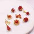 wholesale S925 silver gold-plated natural southern red agate bow knot gourd barrel bead pendant accessory bracelet string DIY semi-finished product-0-0