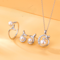 wholesale Sterling silver with you for life mermaid necklace, lightweight luxurynatural freshwater pearl fishtail earrings, ring, necklace set-Mermaid Ring/approx. 1.5g JZ015598