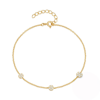 wholesale S925 Sterling Silver Three Round Plates Inlaid With Zircons Daily Matching Women's Bracelet Korean Style Niche Design Sense Hand Accessories-Gold 925 silver