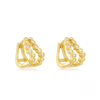 wholesale S925 Sterling Silver Double-layer Zircon And Opal Four-pointed Star Ear Hoop Ear Climber Earrings-Gold#4 925 silver