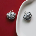 wholesale 925 Silver Antique Silver Lucky Cat with 925 Silver Floral Base, Handmade DIY Braided Accessory Fitting by Qianqiao-0-10