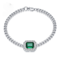 wholesale S925 Silver New Style 8*10 Rectangular Simulated Emerald Bracelet, Generous and Ins Euro-American Style-0-0