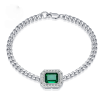 wholesale S925 Silver New Style 8*10 Rectangular Simulated Emerald Bracelet, Generous and Ins Euro-American Style-B084 Emerald 16cm