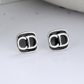 wholesale S925 Sterling Silver Korean Japanese Style Simple Sweet and Cool Resin Black Surface Letter CD Stud Earrings, Versatile Minimalist Earrings-0-0