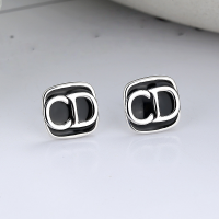 wholesale S925 Sterling Silver Korean Japanese Style Simple Sweet and Cool Resin Black Surface Letter CD Stud Earrings, Versatile Minimalist Earrings-YFR096/approx. 2.3g>925 silver