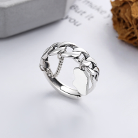 wholesale S925 Sterling Silver Korean-style Chain Braided Tassel Lettering Designer Ring Creative Trendy Personality Band-937FJ/approx. 3.9g Adjustable opening