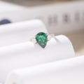 wholesale S925 Silver Plated with 18k Gold, Lab-Created Emerald Waterdrop 9*13mm High-End Jewelry Closed Back Ring-0-3