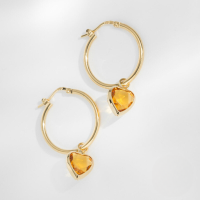 wholesale S925 Sterling Silver Ins Zircon-encrusted Heart Pendant Topaz Hoop Earrings For Korean Style Chic Wear-Gold-Yellow Diamond 925 Silver