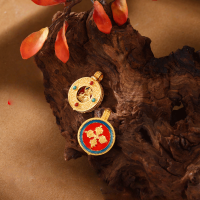 wholesale Metal S925 Silver Gold-Plated Yellow Wealth God Gau Box Pendant Ornament Accessory Lucky Bead Handmade DIY Silver Jewelry Accessories-Green, red, green, pine and yellow God of Wealth