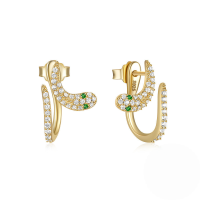 wholesale 925 Sterling Silver Innovative Irregular Zircon-encrusted Snake-shaped Hoop Earrings, Popular In Europe And America-Gold 925 silver