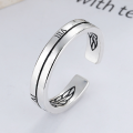 wholesale S925 Sterling Silver Harajuku Roman Numeral Double Layer English Open Adjustable Ring for Men and Women-0-0