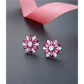 wholesale S925 Sterling Silver Diamond-Embedded Stylish Sweet Floral Stud Earrings, Korean and Japanese-Inspired Fashionable Elegant Ladies' Silver Earrings-0-3