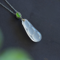 wholesale 925 silver gold-plated certified ice white chalcedony lucky bean pendant with jasper buckle inlaid jade agate necklace gift-0-2