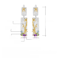 wholesale S925 Sterling Silver Natural Wind Bamboo Gemstone Earrings, Original Design with Natural Diopside, Topaz, and Amethyst-Natural Gemstone Mixed Earrings