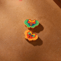 wholesale Gold-Plated S925 Ancient Silver Enamel Butterfly Pendant, Through-Hole Spacer Beads, Back Cloud with Double Ears Hanging DIY Jewelry Accessories-Burnt Blue Butterfly