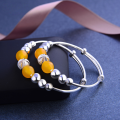 wholesale Sterling Silver S990 Beaded Yellow Chalcedony Baby Bracelet, Unisex Children's Infant Full Moon Anklet Jewelry-0-0