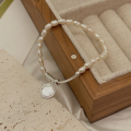 wholesale S925 Sterling Silver Natural Freshwater Pearl Bracelet for Women, Korean Summer New Style, Versatile Minimalist Round Tag Letter Hand Jewelry-0-2