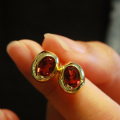 wholesale S925 Sterling Silver with Natural Garnet Bubble-style Stud Earrings, Simple and Fashionable Retro Jewelry-0-1