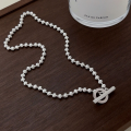 wholesale S925 Sterling Silver Italian Pumpkin Bead OT Clasp Necklace Women Korean Minimalist Design Round Bead Heavy Work Choker-0-5