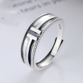 wholesale S925 Sterling Silver Retro Double T Letter Geometric Ring, Unisex Style Boyfriend Style Index Finger Ring-0-0