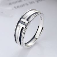 wholesale S925 Sterling Silver Retro Double T Letter Geometric Ring, Unisex Style Boyfriend Style Index Finger Ring-815J/approx. 4.2g Adjustable opening