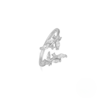 wholesale S925 Sterling Silver Adjustable Open Ring With Marquise Zircons And Floral Design,-Platinum