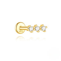 wholesale S925 Sterling Silver Geometric Zircon-inlaid Bow Flat Head Threaded Ear Cartilage Stud New Hot-selling Light Luxury Opal Earrings-Single gold #12