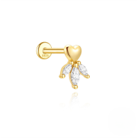 wholesale S925 Sterling Silver Geometric Heart Zircon Stud Earrings With Flat Threaded Piercing-Single gold #5