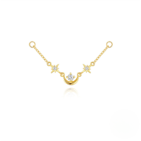 wholesale S925 Sterling Silver Eight-pointed Star Crescent Teardrop Chain Accessory With Inlaid Zircons, A Popular European And American Elegant Style-Single gold#1&gt;925 silver