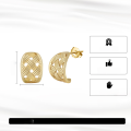 wholesale Metal material first: Pure silver lightweight luxury high-end curved C-shaped earrings with gold woven texture and French-style patterns-0-4