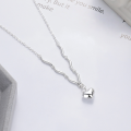 wholesale S925 Sterling Silver Korean-style INS 3D Heartbeat Pendant Necklace, Trendy Design Choker for Women-0-2