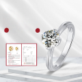 wholesale S925 Sterling Silver Straight Arm Lotus Moissanite Ring Round D Color with Certificate 1 Carat Moissanite Wedding Ring Light Luxury-0-0