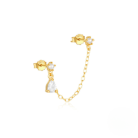 wholesale S925 Sterling Silver Eight-pointed Star Tassel Moon Teardrop Heart Zircon Earrings-Single gold #4&gt;925 silver