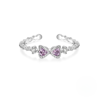 wholesale S925 Sterling Silver Japanese-style High-end Zircon-inlaid Ring With Korean-inspired Design Featuring Zircon Heart Petal Open Adjustable Index Finger-Style 5 Adjustable opening