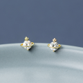 wholesale S925 silver stud earrings with diamond inlaid and gold-toned star design, trendy women's jewelry E6153-0-0